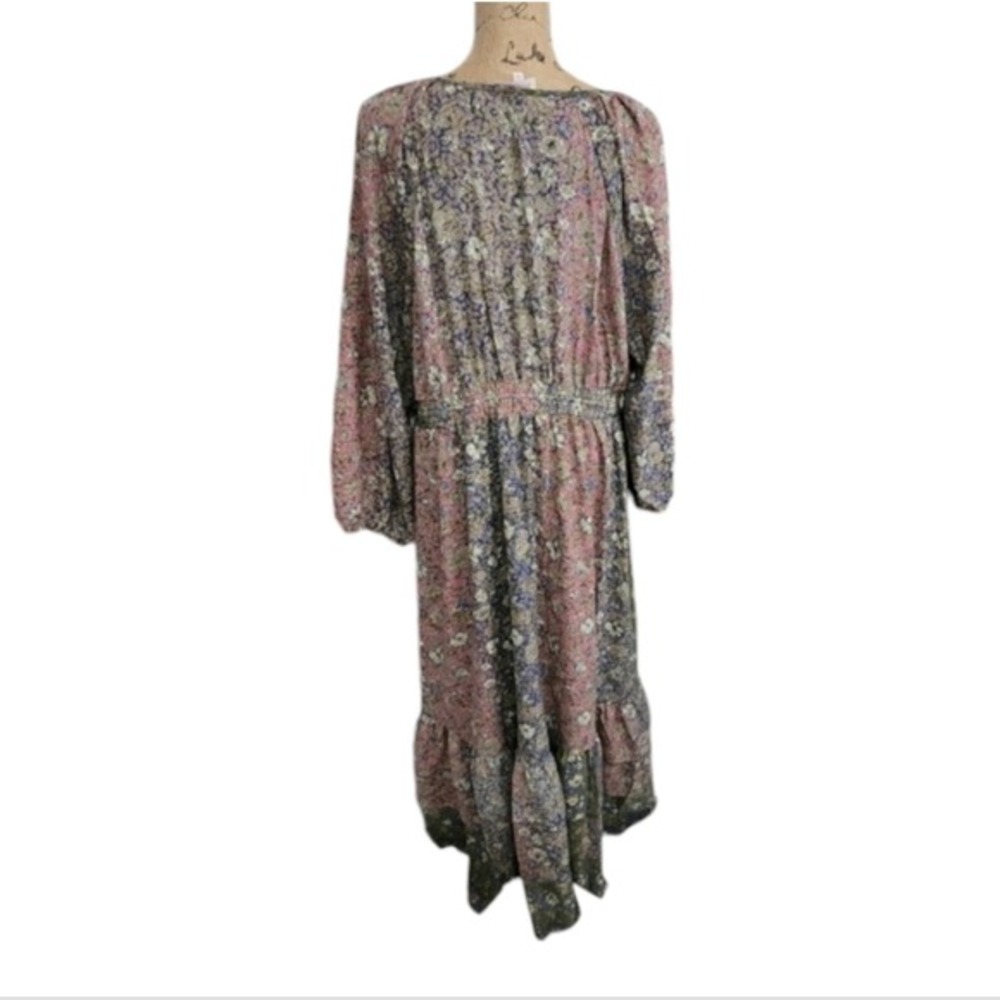 Revolve x boemo Floral Maxi Dress Tiered Ruffle V Neck Smocked Waist Tie Belt 3X - Picture 3 of 9